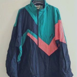 00s ADIDAS Windbreaker Hoodie Jacket Mens Sz L full zip nylon black green pink